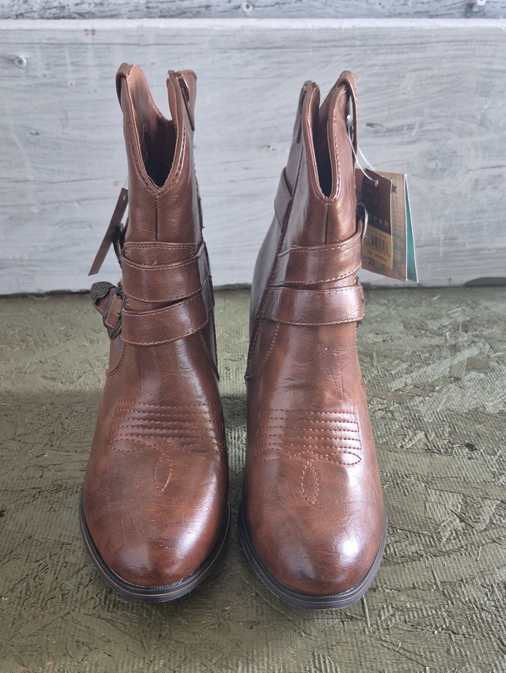 Roper Brown Western Strap Ankle Boots